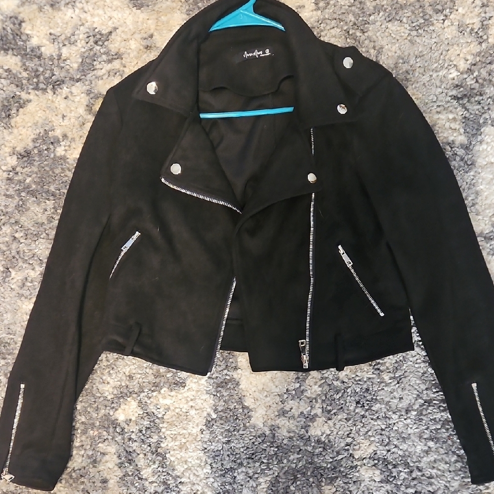 NanaMacs Black Leather Jacket with Silver Accents